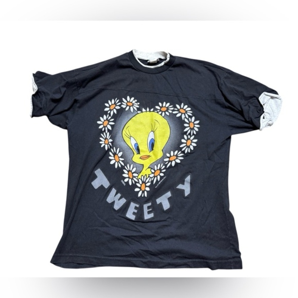 Vintage 1995 Looney Tunes Tweety Bird Single Stitch T-Shirt XL Heart Flowers
